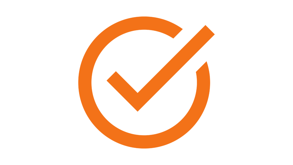 A black and orange circle with a check mark in it.